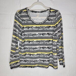 Christopher & Banks Women's Medium Shirt Top Black White Yellow Striped